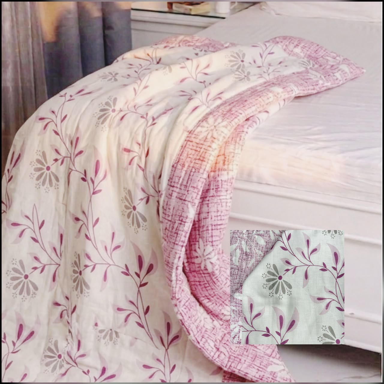 White & Light Pink Floral Dohar