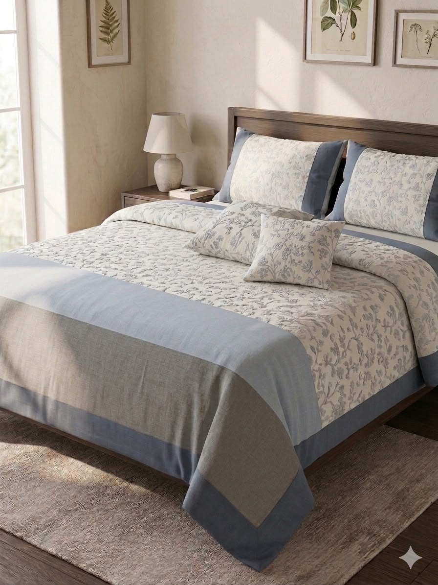 Grey & Blue Bedcover